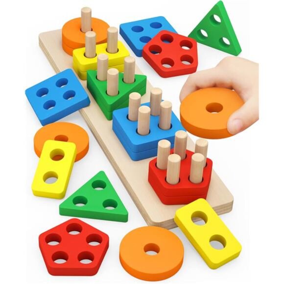 Montessori Toys for 1 to 3-Year-Old Boys Girls Toddlers,Wooden Sorting &Stacking - Picture 1 of 7